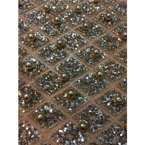Shining glued glitter sequins beads lace fabric african gold sequins fabric for wedding dress/evening dress BZL-26123
