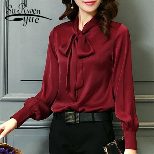 Womens tops blouses blusas mujer de moda 2021 chiffon blouse Solid Bow V-Neck lantern Sleeve plus size Full blouse 2198 50