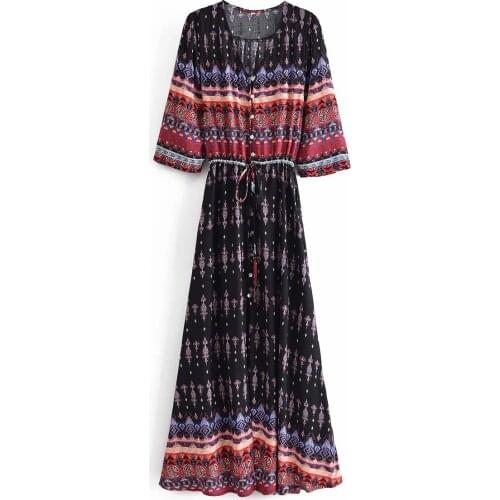 Boho V Neck Half Sleeve Maxi Floral Dresses DLQZ404