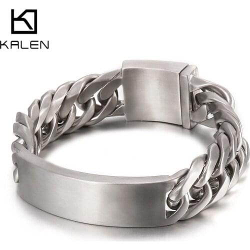 18mm Stainless Steel ID Chain Bracelet For Men Brushed Surface Never Scratch