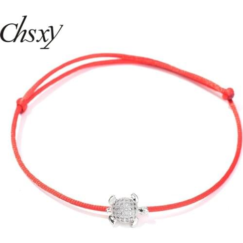 CHSXY Silver Color Cubic Zircon Sea Turtles Red String Bracelet Tortoise Animal Charm Bracelets for Women Men Couple Lucky Gifts