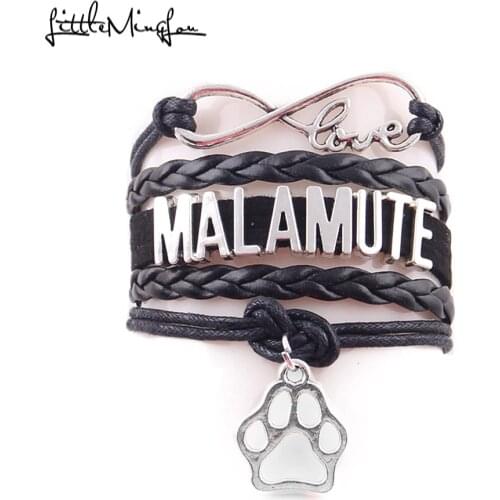 Little MingLou Infinity love malamute bracelet pet dog paw charm leather wrap men bracelets & bangles for women jewelry