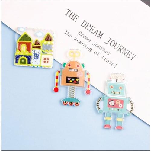 4pcs Acrylic Robot Charm Key Chain Jewelry Accessories Hand Made Earrings Making DIY Pendant Jewelry Findings Components Charms