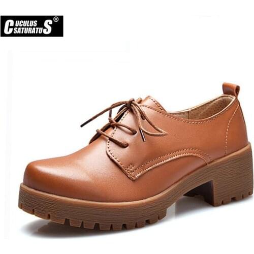 Cuculus 2021 Autumn/winter pu leather handmade retro Oxfords fashion Casual women shoes British college wind shoes 1792