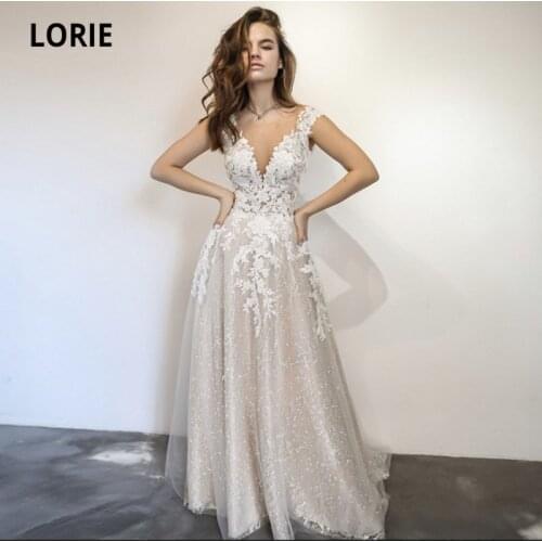 LORIE Elegant Wedding Dresses Glitter Sparkly Wedding Gown Sequin Shiny A-Line Cap Sleeves Wedding Party Bride Dress 2021