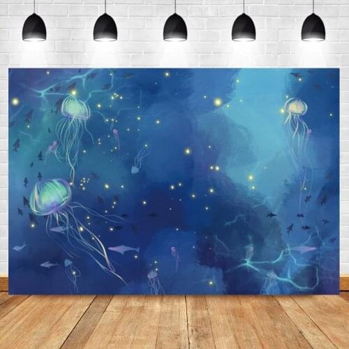 Dreamy Octopus Underwater world Glitter Polka Dots Blue Gradient Wall Baby Photography Backdrop Photo Background Photocall