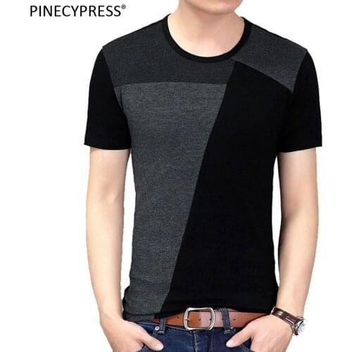 Men T Shirts 95% Cotton 5% Spandex Short Sleeve Asian Size Patchwork Fashion Grey O-neck Quality Short-sleeved Man T-shirts