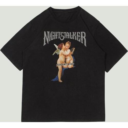 Streetwear Hip Hop Funny Angels Printing T-shirts Mens Vintage Harajuku Casual Water Wash Short Sleeve Tees Shirts 2020 Summer