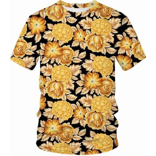 Baroque shirt New Summer T-shirt 3D digital print T shirt men/women vintage luxury royal floral Golden flower brand Tshirt