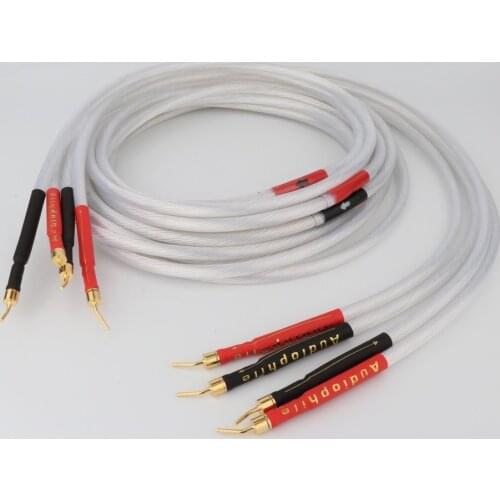 New Hi-end HIFI Silver-plated Speaker Cable Hi-end 7N OFC Speaker WireWith 2mm Pin Banana Plug Loudspeaker Cable