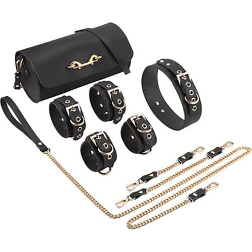 Adult sex toys leather SM cylinder package set collar cuff handcuffs binding binding toy female slave teaching sex tape