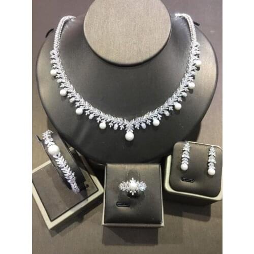 Jankelly Nigeria 4pcs Bridal Zirconia Necklace Sets For Women Jewelry sets & More Dubai Nigeria CZ Crystal Wedding Jewelry Sets