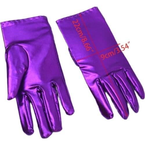 Faux Pantent Leather Spandex Short Gloves Shiny Metallic Solid Color Mittens