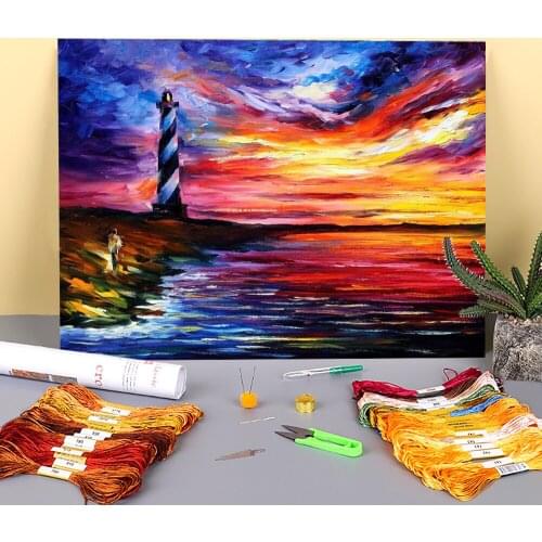 Lighthouse And Wind Printed 11CT Cross-Stitch Set Embroidery DMC Threads Handiwork Painting Knitting Handicraft Mulina Magic