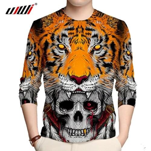 UJWI Mens Black Skull Long Sleeve Fashionable Fun 3D Full Body Printed Long Sleeve Top Tiger Streetwear Top Dropship Oversized