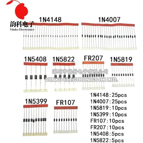 Fast Switching Schottky Diode kit set 1N4148 1N4007 1N5819 1N5399 1N5408 1N5822 FR107 FR207 8values=100pcs Electronic Components