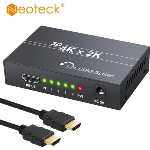 Neoteck HDMI-Compatible Splitter 1 in 4 Out 1x4 Ports Box Supports 1.4 HDCP Bypass Full Ultra HD 1080P 4K/2K 3D For DVD XBOX
