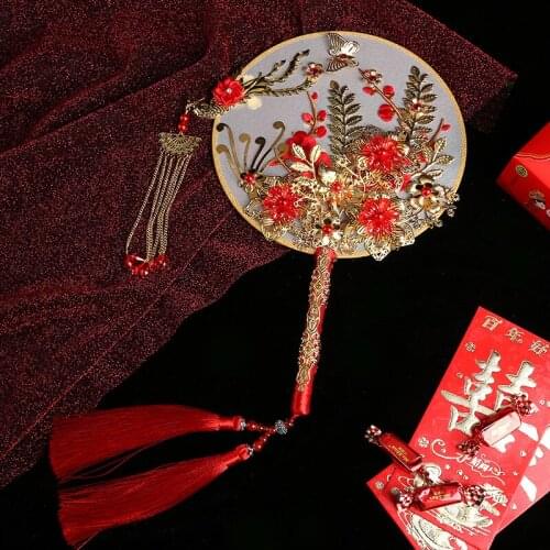 Bride Circular Fan Chinese Wedding Wedding Fan Bridal Bouquet Photography Props fabric fan dropshipping 2021 new arrivals