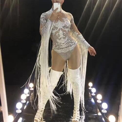 New singers gogo dj sexy high tassel printing drill nightclub performance clothes for women