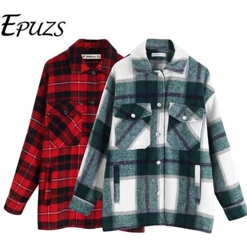 Autumn red Plaid coats and jackets women streetwear fashion Long Sleeve office jackets coats Oversized Outerwear 2019