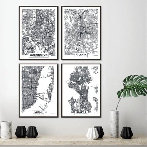 Washington City Map Posters and Prints Atlanta,Miami,Seattle,Philadelphia American City Map Canvas Painting Home Wall Art Decor