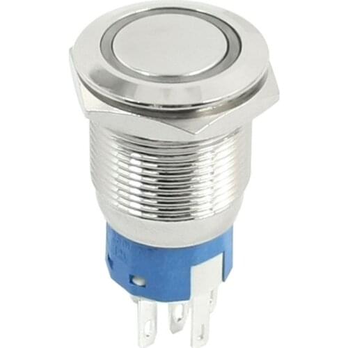 DC12V 3A Green LED Angel Eye SPDT Flat Momentary Metal Push Button Switch 19mm reset
