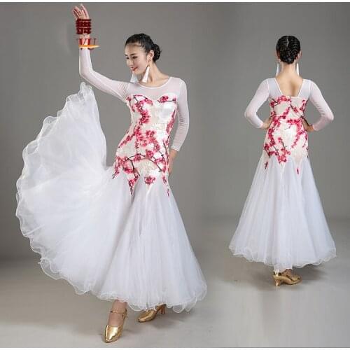 Sexy Printing Long Sleeved WomenS Ballroom Dance Competition Dresses Standard Modern Tango Waltz Foxtrot Performance DWY2194