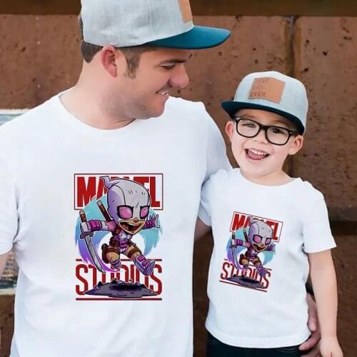 Family Mataching Outfits For Father And Son Summer Short Sleeve Marvel Superhero Printer Cartoon Disney Tshirts Family Clothes