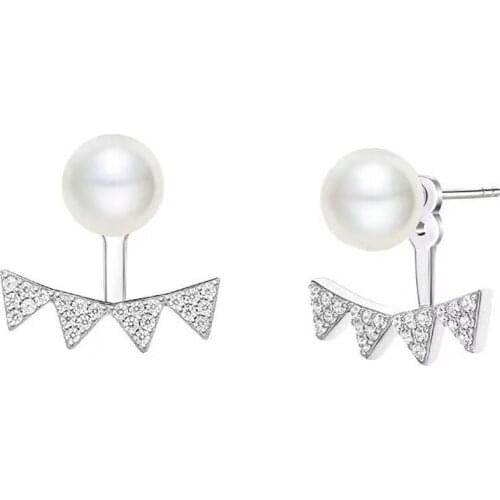 925 Sterling Silver Little Triangle Colored Flag Earrings with Pearl Stud Zircon Women Fashion Personality Party Jewelry