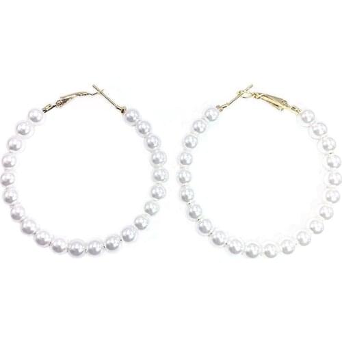 Pearl Hoop Earrings For Women Teen Girls Ladies Big Pearls Beaded Earrings Hoops Large Gold Lightweight Elegant Boho Jewelry Box