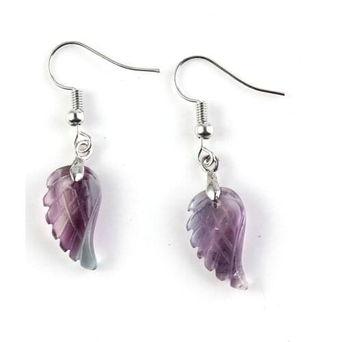 Angel wing Fluorite Stone Silver Plated Feather Drop Earrings Classic Style Blue Turuqoises Jewelry