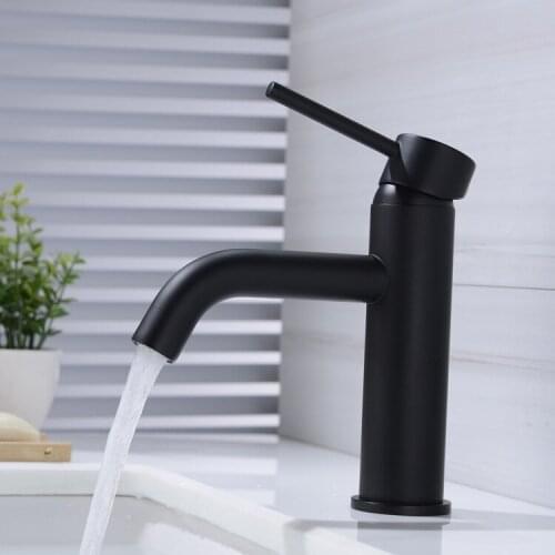 Bathroom Faucet Solid Brass Single Lever Single Hole Basin Sink Mixer Tap Deck Mount Matte Black or Brushed Gold