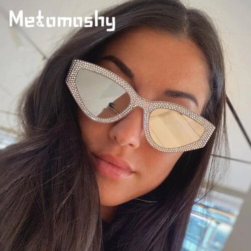Metomoshy Shining Sunglasses Women Men Brand Designer Diamond Cat Eye Frame Sun Glasses Men UV400 Oculos Masculino Shade Glasses