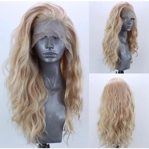 Bombshell Loose Water Curly Synthetic Lace Front Wig Mix Gold Blonde Blue Red Green Pink Heat Resistant Fiber Hair For Women