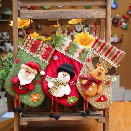 Home Decorations Christmas Stocking Kids Gift Candy Holder Bags Xmas Tree Decor Hanging Socks Pendant Ornament
