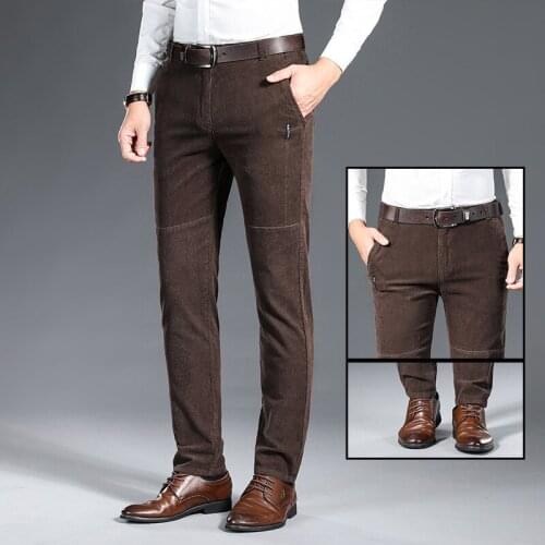 Corduroy Comfortable Cotton Mens Straight Casual Pants 2020 Autumn Winter Brand Clothing Classic Embroidery Trousers