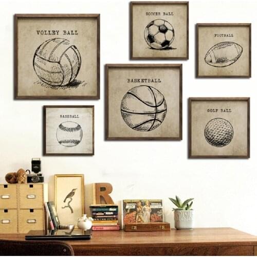 Vintage Sketch Basketball Soccer Balls Canvas Paintings Gym Sports Posters Prints Boy Fans Wall Art Picture Kids Room Home Decor