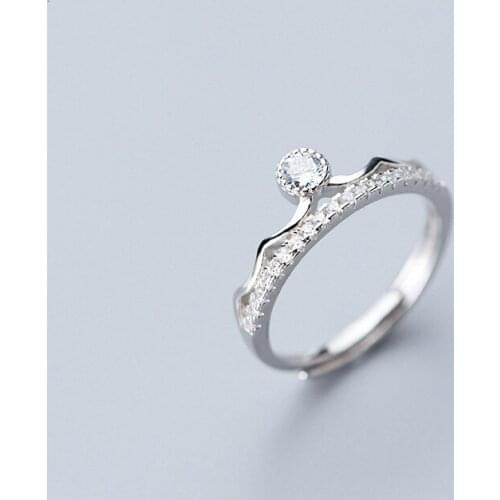 HF JEL Fashion Adjustable Crown 925 Sterling Silver Rings for Women Shining Silver Wedding Rings Women Engagement Wedding Bands