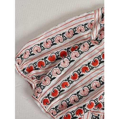 2020 Spring and Summer New Dress Fashion Floral Print V-neck Embroidery Short Sleeve Midi Dress