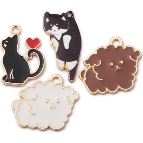 10pcs/Lot Cute Cat Puppy Animal Shape Enamel Charms Diy Alloy Jewelry Accessories Pendant Earrings Pendant
