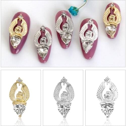 10pcs Baroque Angel Baby Gold Silver Alloy Nail Art Decorations Shiny Crystal Rhinestones Retro Nail Ornaments Manicure Designs