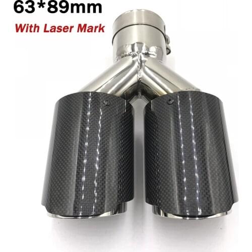 1X Universal 63mm In 89mm Out Car Exhaust Tips Escape Muffler End Pipe Glossy Carbon Fiber For Auto SUV