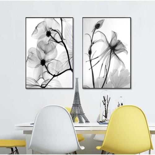 Black And White Abstract Flower Poster And Prints Nordic Minimalist Plant Canvas Painting Print Home Decoration Wall Art Picture