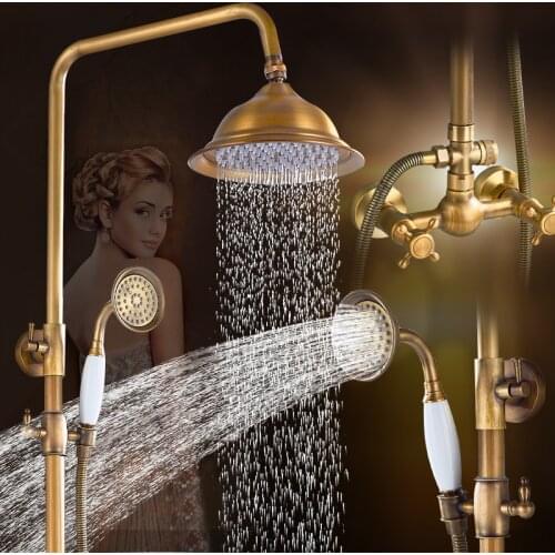 AntiqueBrass Shower Bracket Faucet Rain Brass 8" Shower Faucet Bathtub Faucet Bathroom Faucet Hand Shower 360 Rotatble Spout