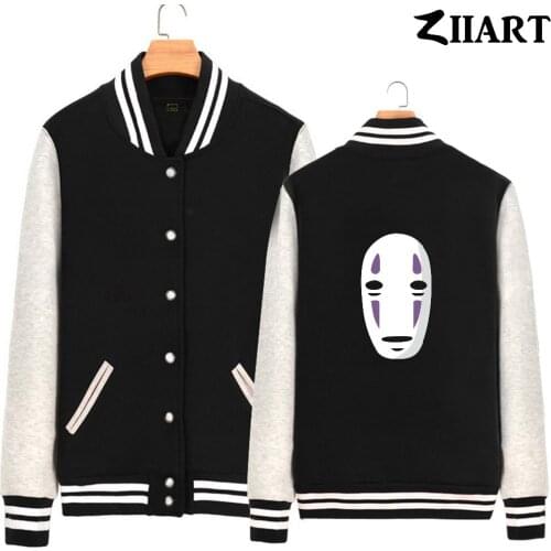 Faceless Miyazaki Hayao Spirited Away No face man mysterious ghost Man Full Zip Autumn Winter Fleece Baseball jackets ZIIART