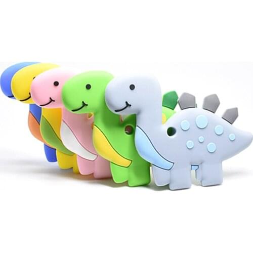 20 PCS Safe Cartoon Dino Baby Teethers BPA Free Cute Animal Dinosaur DIY Teether Toddler Silicone Chew Charms Kids Teething Toys