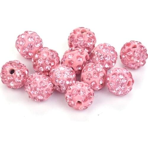 Pink Color Beads Pave Clay Disco Ball Beads For Necklace Bracelet Earrings 50pcs 10mm