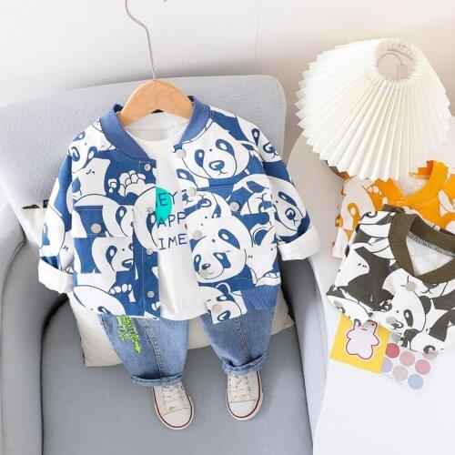 HYLKIDHUOSE Autumn Baby Girls Boys Clothing Sets Infant Cartoon Panda Coats T Shirt Jeans Kids Sportswear Child Clothes Outfit