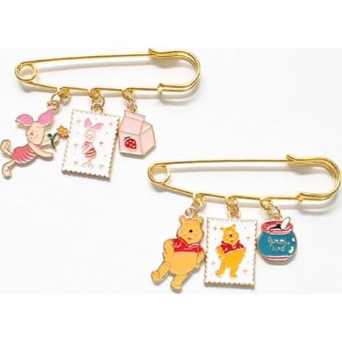 Disney Cartoon Animal Enamel Brooch Winnie Bear Pig Alloy Badge Pin Clothes Bag Accessories Woman Jewelry Gift For Kid