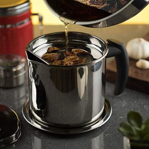Hot 2L Edible Oil Strainer Pot Stainless Steel Cooking Oil Cylinder Storage Container Removable Built-in Mesh Colander & Base Tr